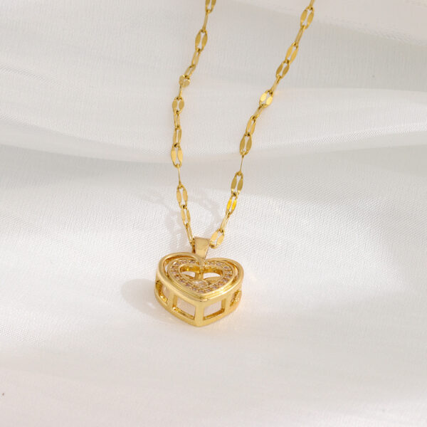 Double-layer Love Necklace With Rhinestones Titanium Pendant - Image 5