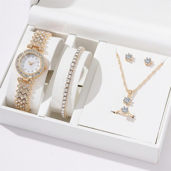 Women's Alloy Quartz Watch Necklace Earrings Bracelet Ring - Image 2