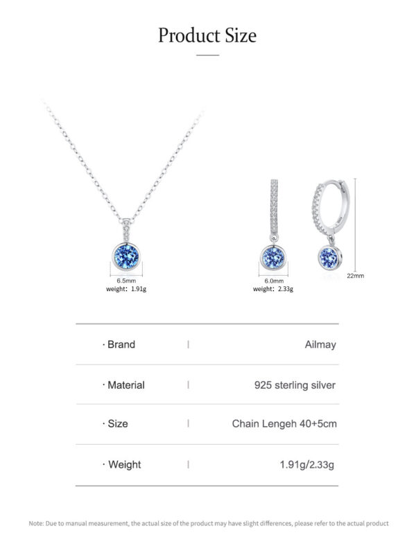 Women's Light Luxury Sea Blue Artificial Diamond Earrings Necklace - Image 3