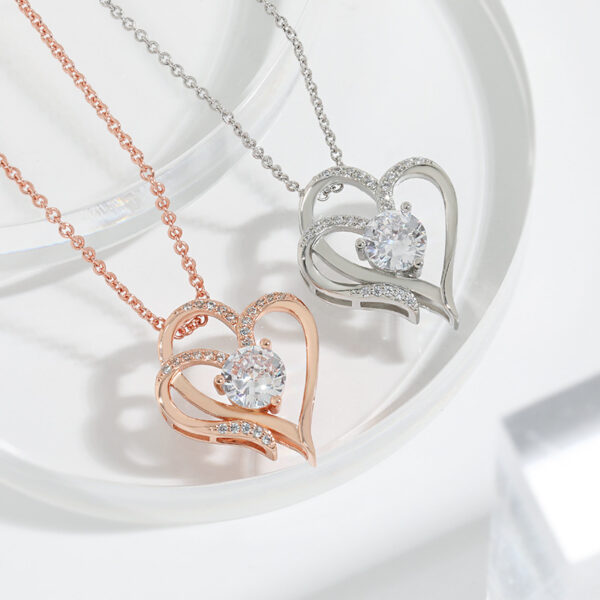 Zircon Double Love Necklace With Rhinestones Ins Personalized Heart-shaped Necklace Clavicle Chain - Image 6