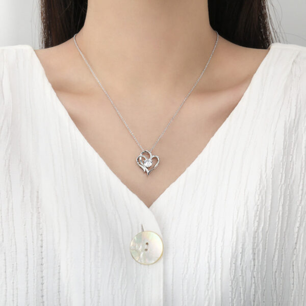 Zircon Double Love Necklace With Rhinestones Ins Personalized Heart-shaped Necklace Clavicle Chain - Image 2