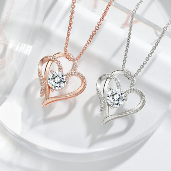 Zircon Double Love Necklace With Rhinestones Ins Personalized Heart-shaped Necklace Clavicle Chain