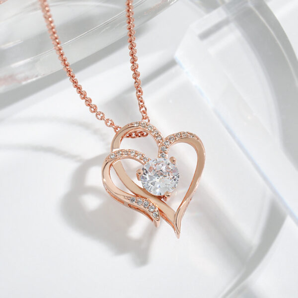 Zircon Double Love Necklace With Rhinestones Ins Personalized Heart-shaped Necklace Clavicle Chain - Image 7