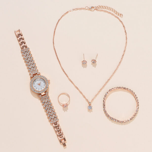 Women's Alloy Quartz Watch Necklace Earrings Bracelet Ring - Image 3