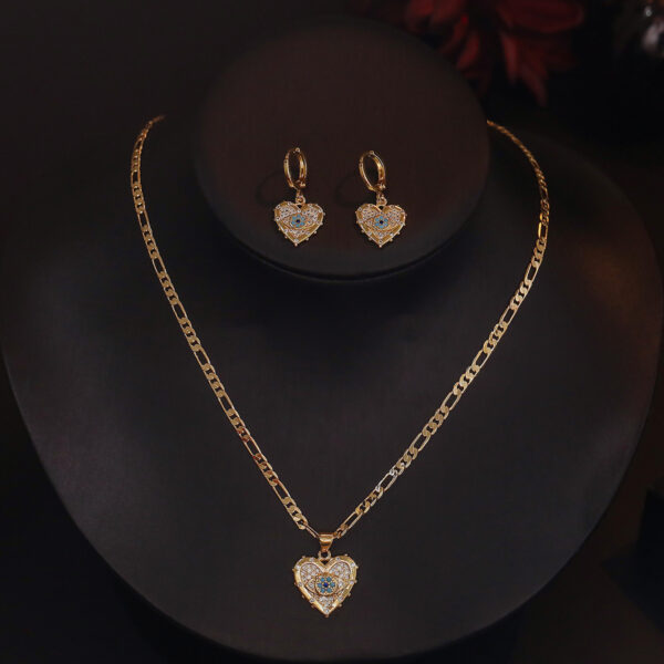 Heart-shaped Zircon Pendant Necklace And Earrings - Image 5