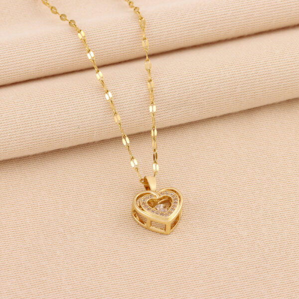 Double-layer Love Necklace With Rhinestones Titanium Pendant - Image 3