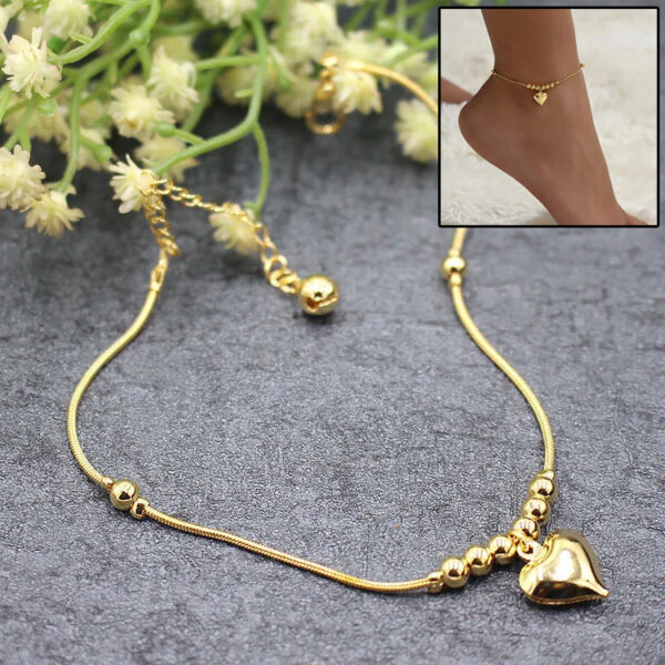 Gold Color Heart Pendant Anklet