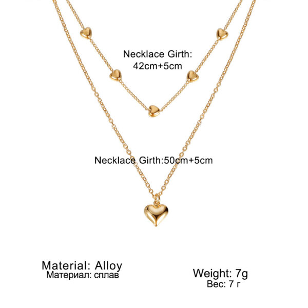 Double-layer Heart Pendant Fine Chain Necklace For Women Multilayer Gold Color - Image 2