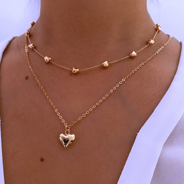 Double-layer Heart Pendant Fine Chain Necklace For Women Multilayer Gold Color - Image 3