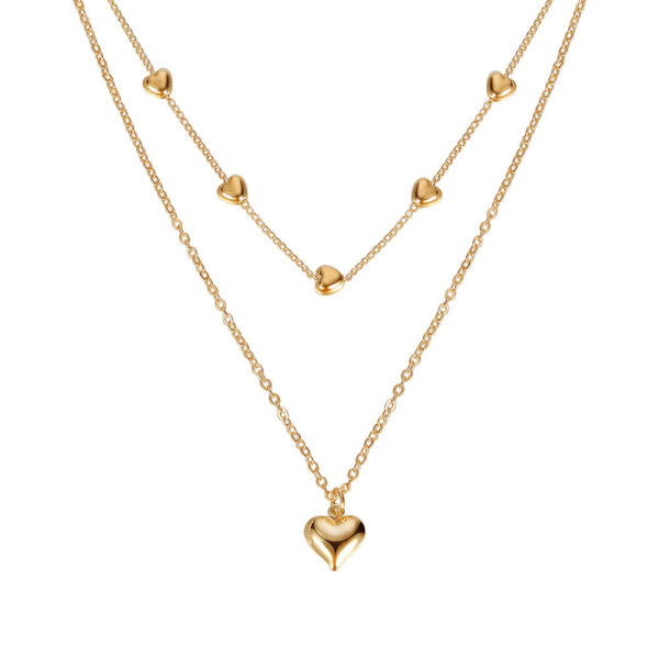 Double-layer Heart Pendant Fine Chain Necklace For Women Multilayer Gold Color - Image 4