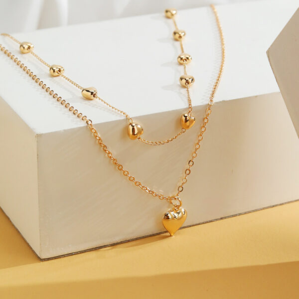 Double-layer Heart Pendant Fine Chain Necklace For Women Multilayer Gold Color - Image 5