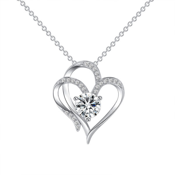 Zircon Double Love Necklace With Rhinestones Ins Personalized Heart-shaped Necklace Clavicle Chain - Image 3