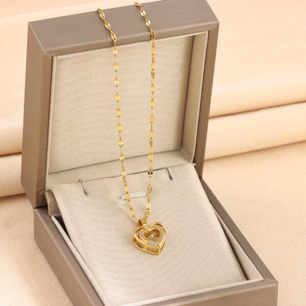 Double-layer Love Necklace With Rhinestones Titanium Pendant - Image 4