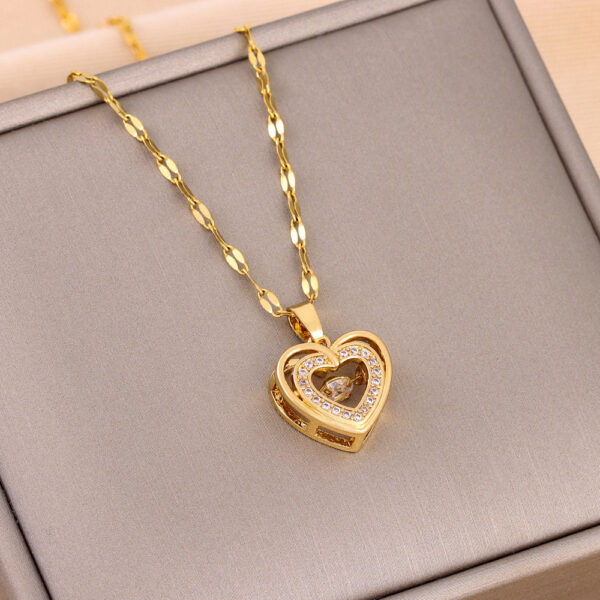 Double-layer Love Necklace With Rhinestones Titanium Pendant