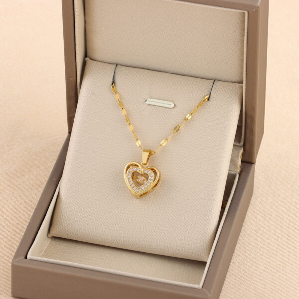 Double-layer Love Necklace With Rhinestones Titanium Pendant - Image 2