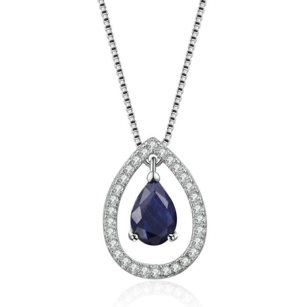 Ladies 925 Sterling Silver Necklace Sapphire Pendant - Image 4