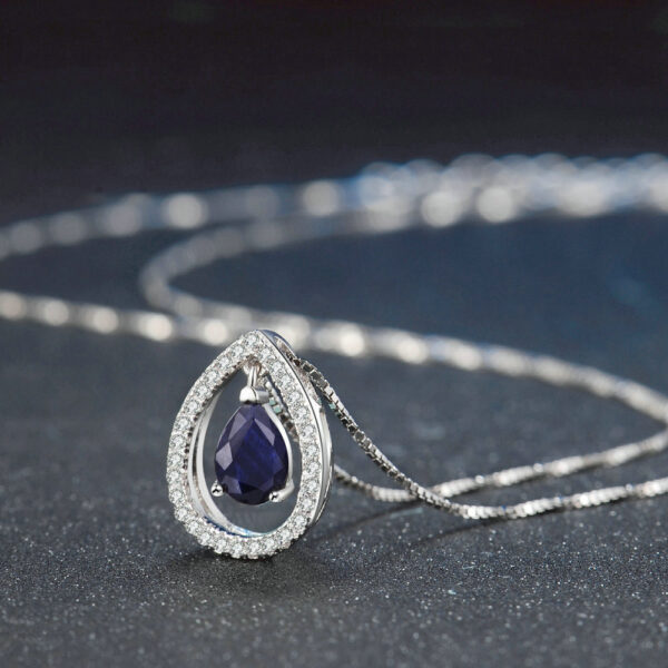 Ladies 925 Sterling Silver Necklace Sapphire Pendant - Image 5