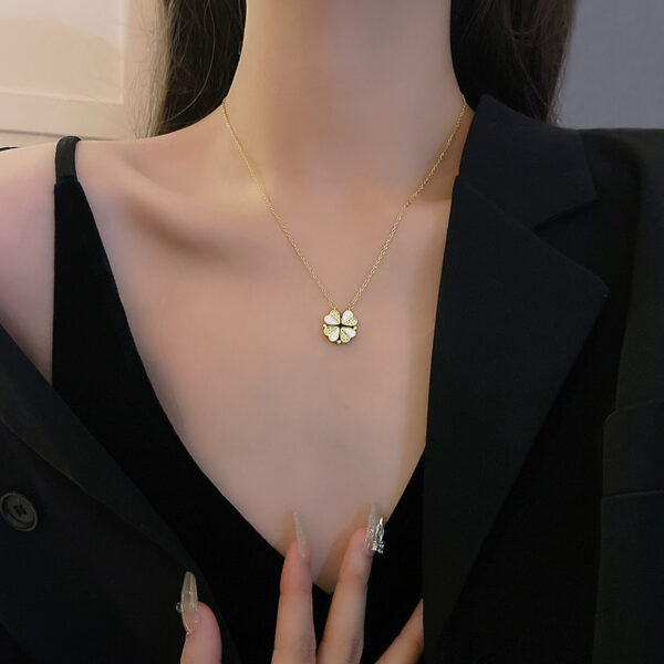 Luxury Four Leaf Clover Pendant Necklace Stainless Steel Crystal Heart Jewelry For Women Gift - Image 6