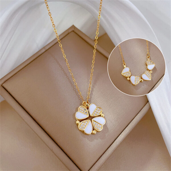 Luxury Four Leaf Clover Pendant Necklace Stainless Steel Crystal Heart Jewelry For Women Gift - Image 4